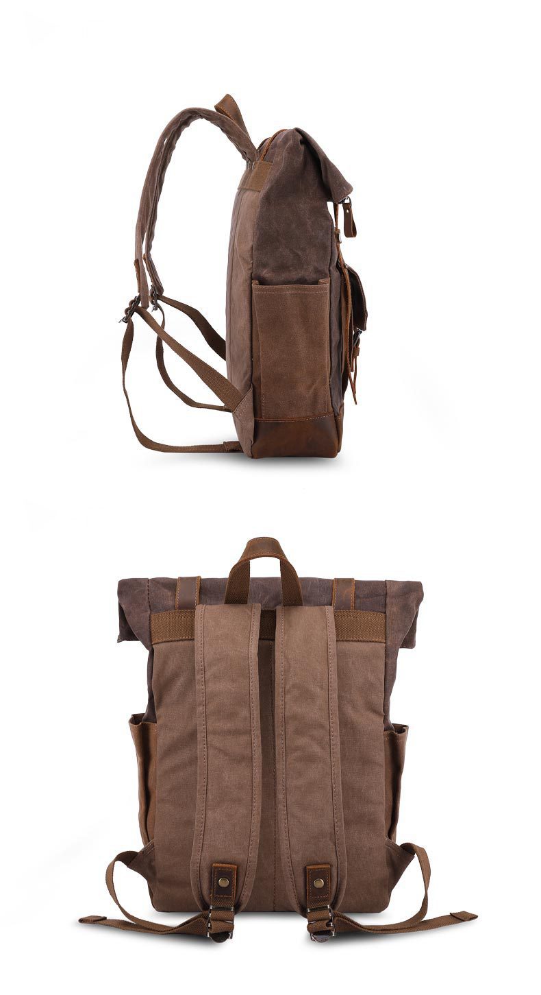 Oil-Waxed Canvas Backpack  Unisex Anywear Men's Women’s Vintage Style Leather Belts Large Capacity Unisex Hiking Bags Multi-Function Travel Backpacks