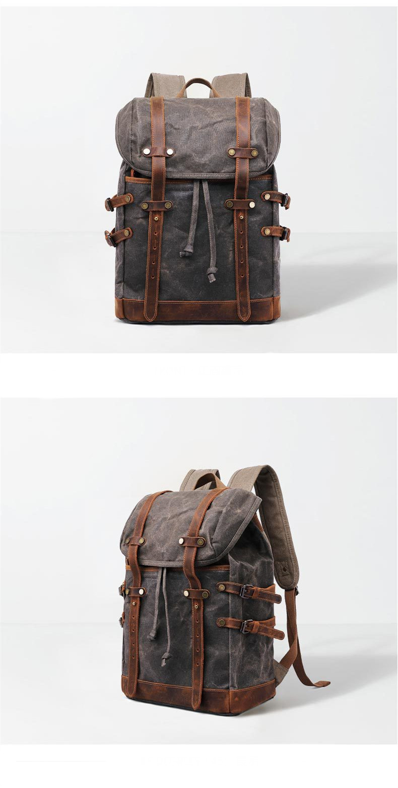 Oil Waxed Canvas Backpack  Unisex Anywear Men's Women’s Vintage Style Leather Belts Large Capacity Unisex Hiking Bags Multi-Function Travel Backpacks Trending