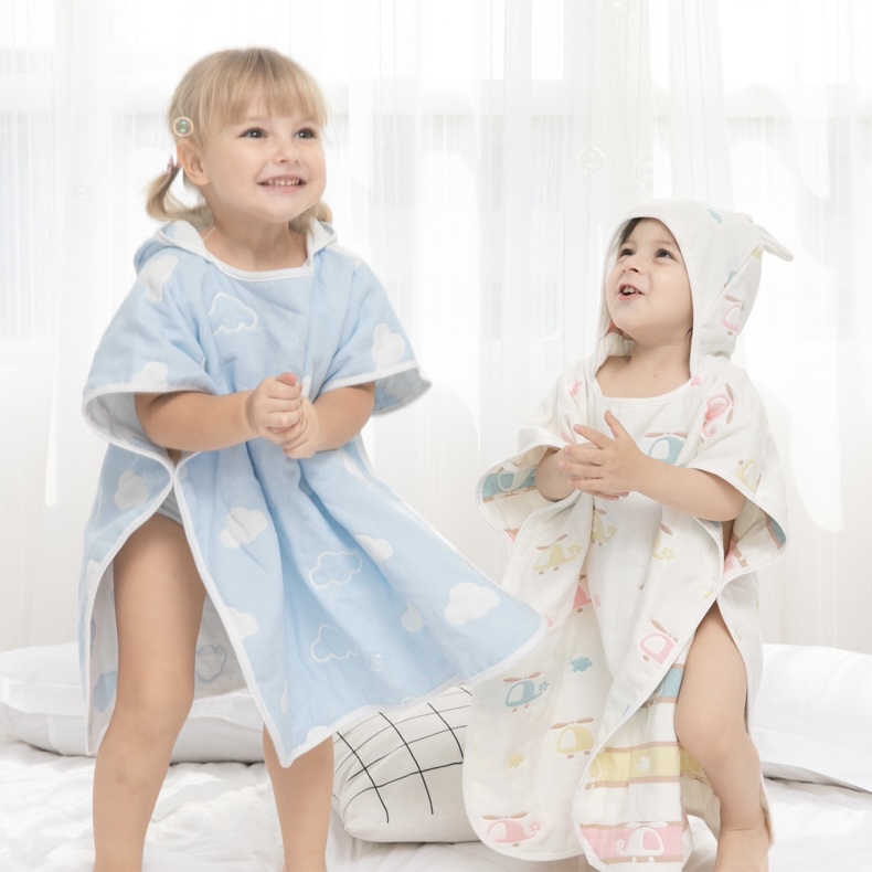 Bath Towel Cloak 6-Layer   Unisex 6 Layers Baby Boys Girls Ultra-soft Kids Hooded Cloak Cartoon Gauze Infant Bibulous Bathrobe Beach Towel 60*60cm Trendy Cloaks
