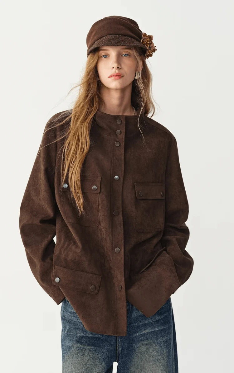 Faux Suede Utility Jacket