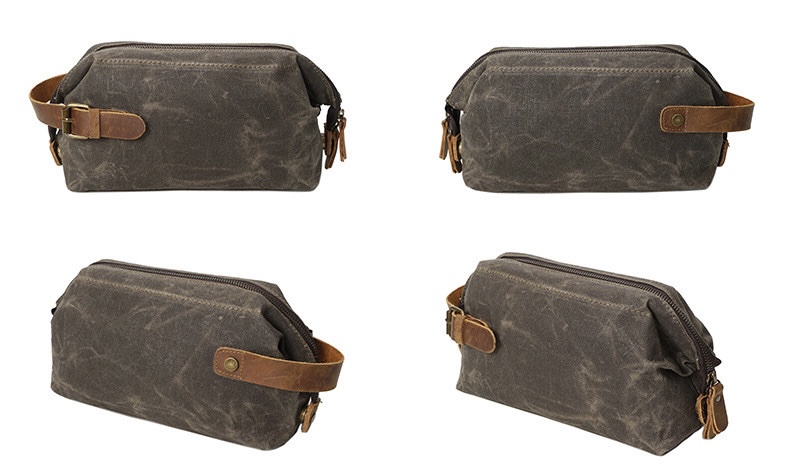 Oil Wax Canvas Clutch Bag  Unisex Anywear Mens Women’s Retro Style Top Layer Cowhide Toiletry Cosmetics Fashion Wrist Bags Trending for Man Woman in Army Green Blue Gray / Grey Khaki Yellow