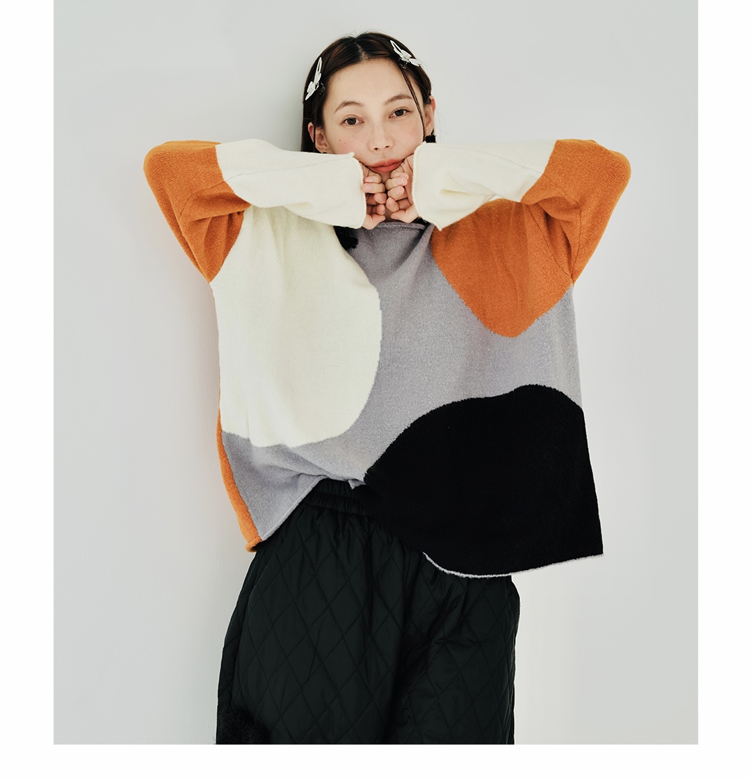 Crewneck Loose Fit Sweater   Women’s Japanese Original Design Sweaters Long Sleeve Round O-Neck Pullover Top Casual Loose Versatile Earthy Color Contrast Japan Knitwear Trend for Woman