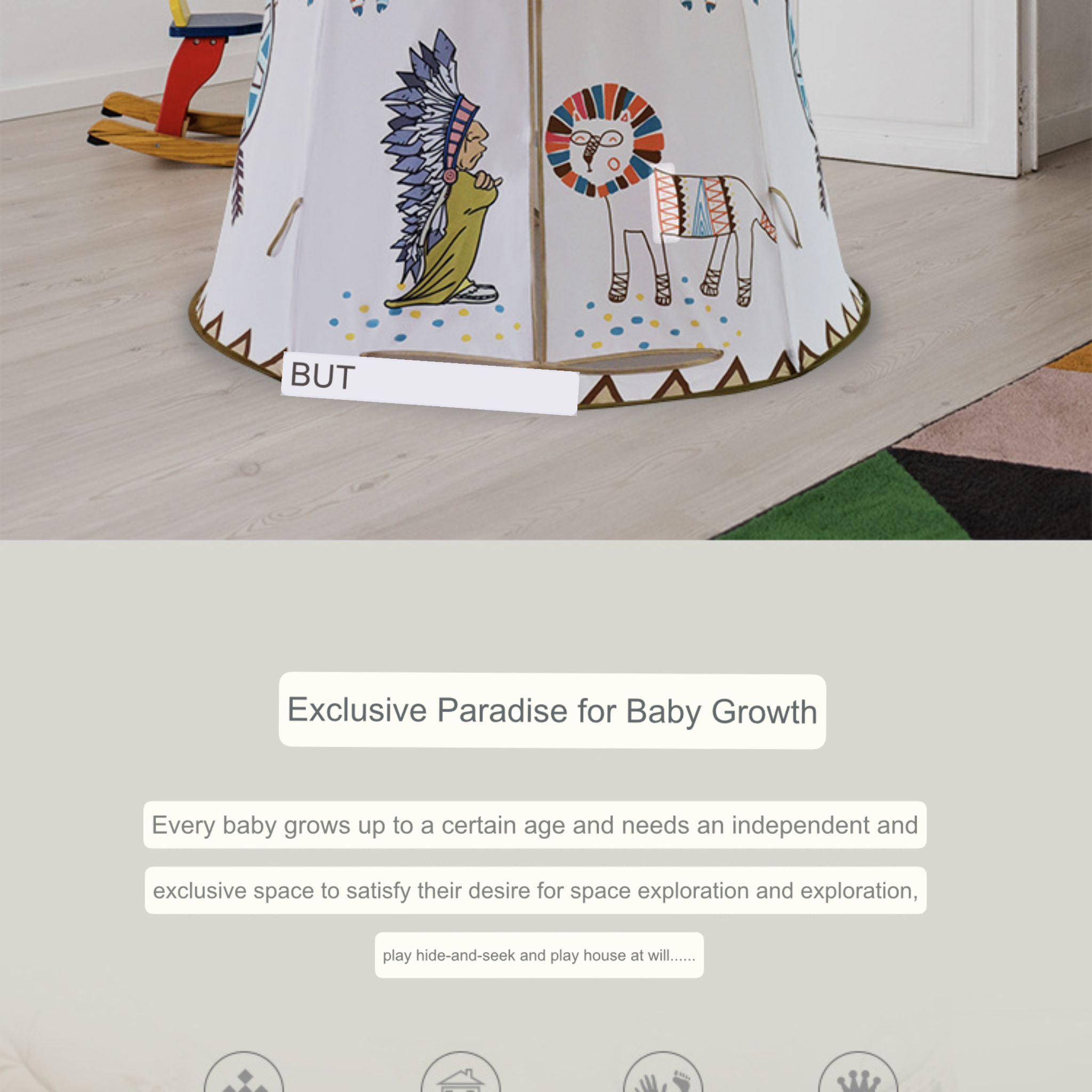 Kid Tent House  Unisex Portable Princess Castle 123*116cm Indian Lion Children Teepee Tents Play Baby Birthday Gift Trendy Kids Houses for Boy Girl Toys