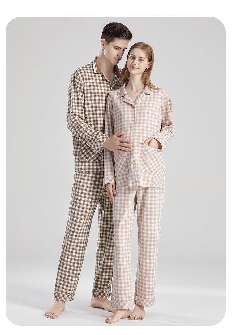 Maternity Pajamas Set  Unisex Anywear Mens Women’s Hospital Nursing Nightgown Maternity Outfit Breastfeeding Clothes for Man a woman in Brown Checkered Plaid