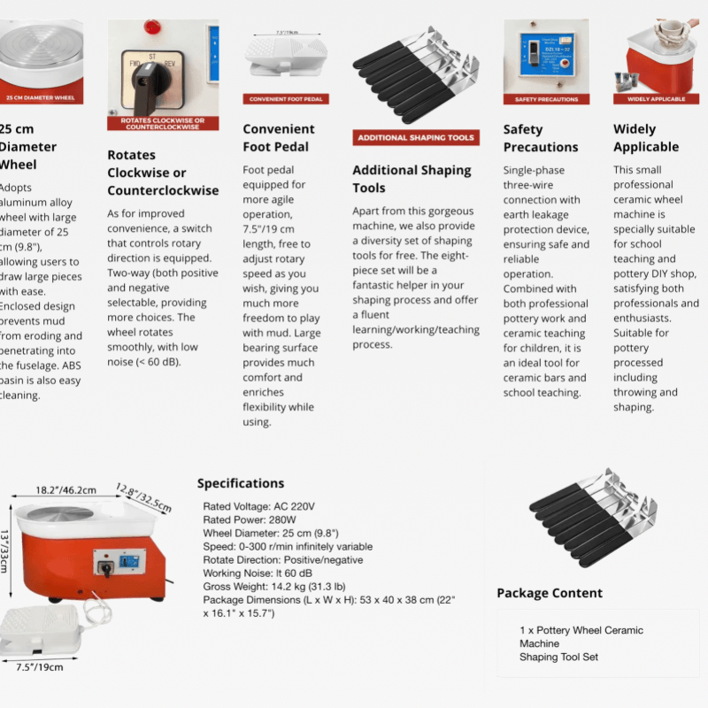 Crafts Electric Pottery Wheel Machine 280W 25cm Direct Drive Ceramic Wheel For School Ceramic Clay Working Forming DIY Art Craft
