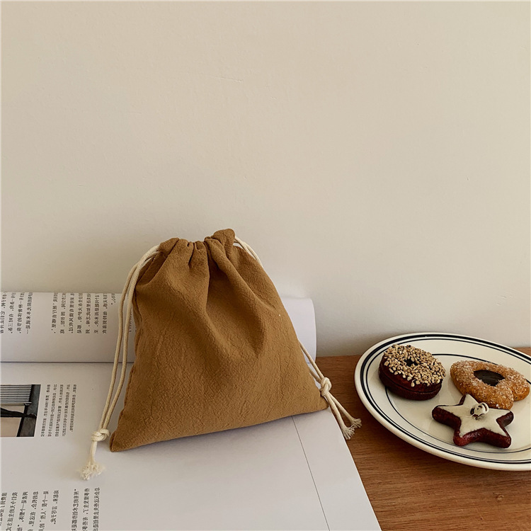 Pleated Cotton Drawstring Pouch Japanese Rice Grain Food Serveware Storage Packaging Gift Bag Jewelry Organizer Christmas Japan Bags in brown