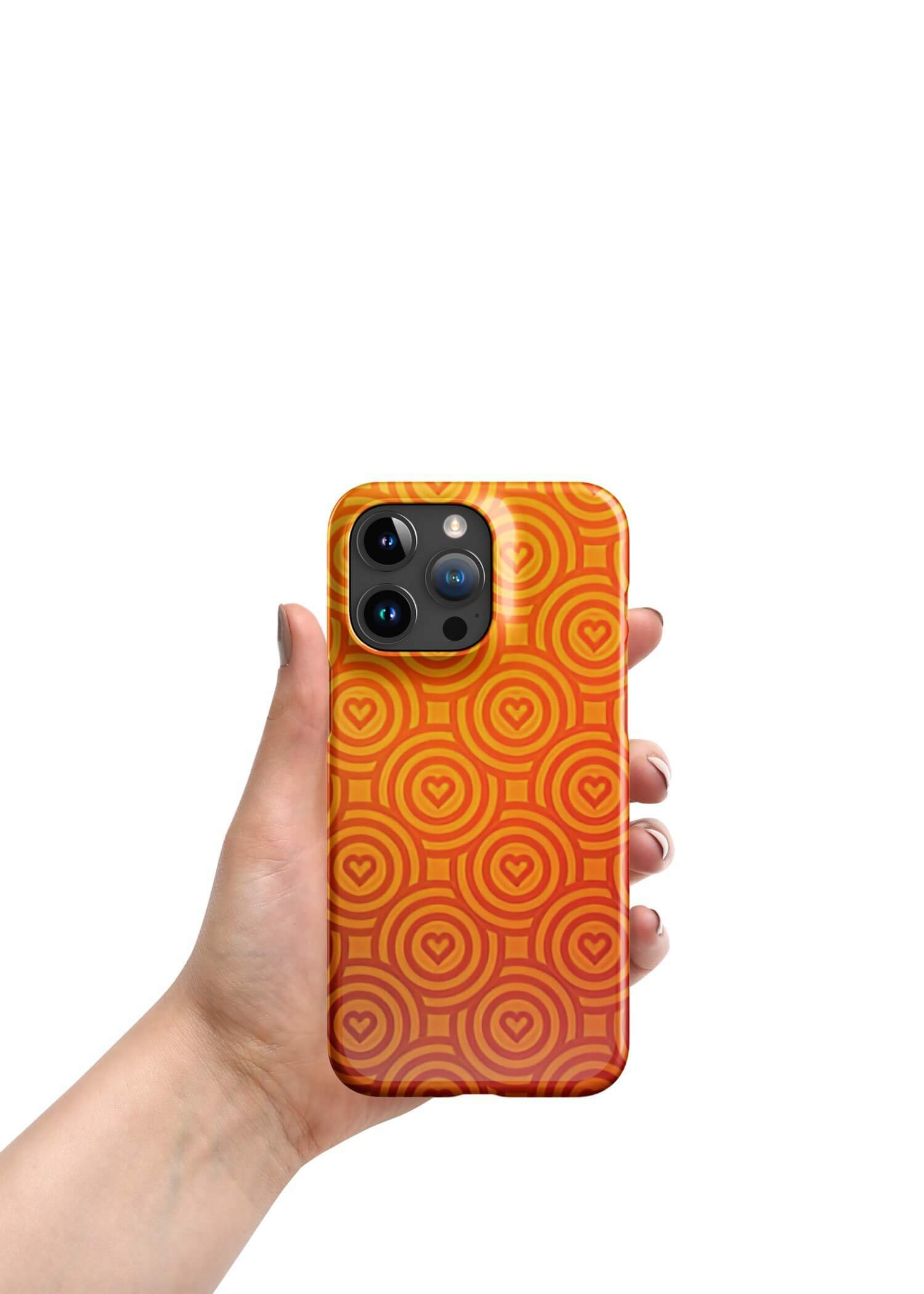 miteigi Snap Case for iPhone®  miteigi Japanese pattern design phone cases overs for Apple iPhone 15 Pro Max, iPhone 15 Pro, iPhone 15 Plus, iPhone 15, iPhone 14 Pro Max, iPhone 14 Pro, iPhone 14 Plus, iPhone 14, iPhone 13 Pro Max, iPhone 13 Pro, iPhone 13, iPhone 13 Mini, iPhone 12 Pro Max, iPhone 12 Pro, iPhone 12, iPhone 12 Mini, iPhone 11 Pro Max, iPhone 11 Pro, iPhone 11 mobile accessories in orange heart circles sunset patterns