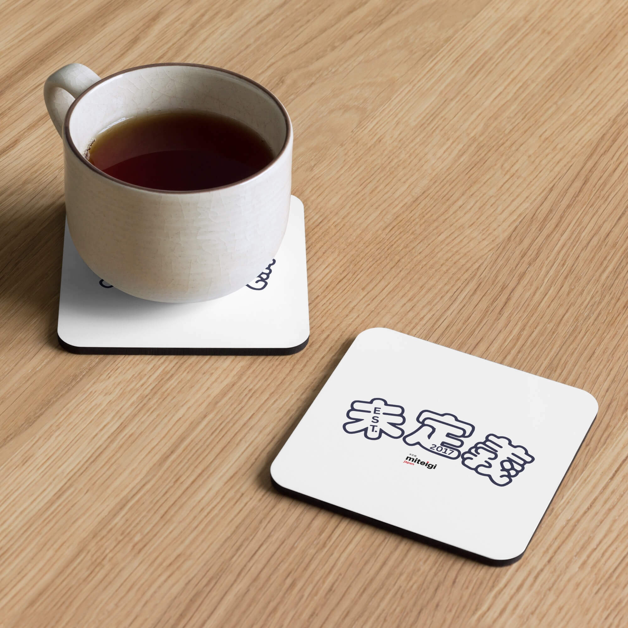 Cork-Back Coaster Arch Logo EST. 2017    Traditional Japanese unisex sex gender symbol pattern designed by miteigi drinks coasters in white with multicolor symbols pattern