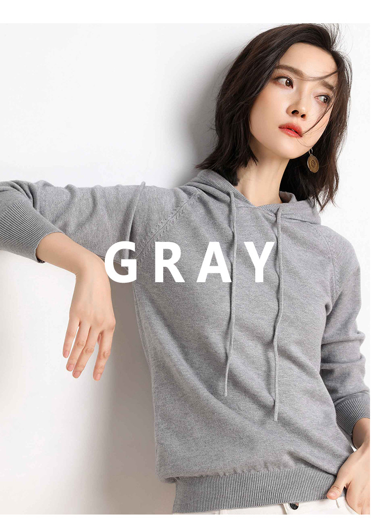 Hooded Knit Drawstring Sweater Women’s Classic Sports Knitted Pullover Hoodies Casual Knitwear Sports Activewear for Woman in Gray / Grey