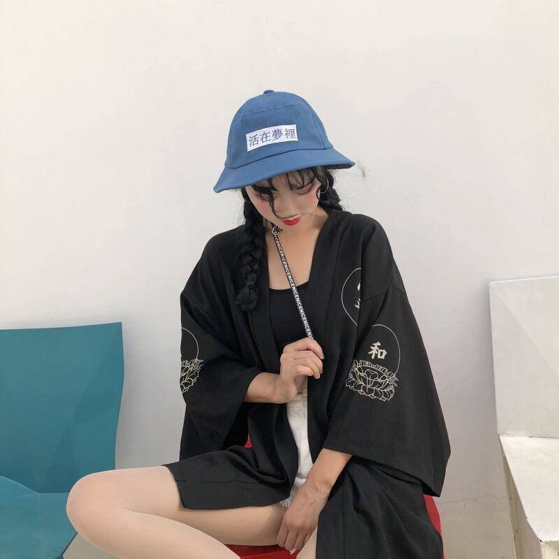 Haori Kimono Cardigan   Unisex Anywear Couples Mens Women’s Chinese Japanese Summer Black Yukata Couple Coat Student Loose Thin Outer Garment Outerwear Cardigans Japan China Kimonos Trendy for Man Woman