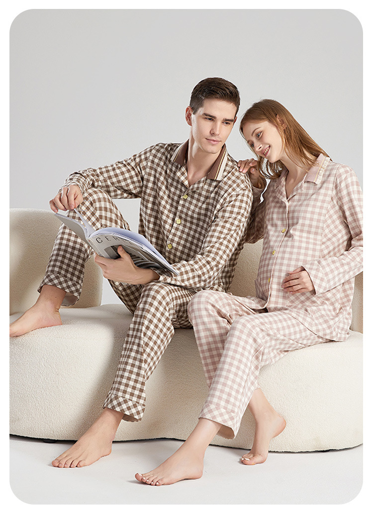 Maternity Pajamas Set  Unisex Anywear Mens Women’s Hospital Nursing Nightgown Maternity Outfit Breastfeeding Clothes for Man a woman in Brown Checkered Plaid