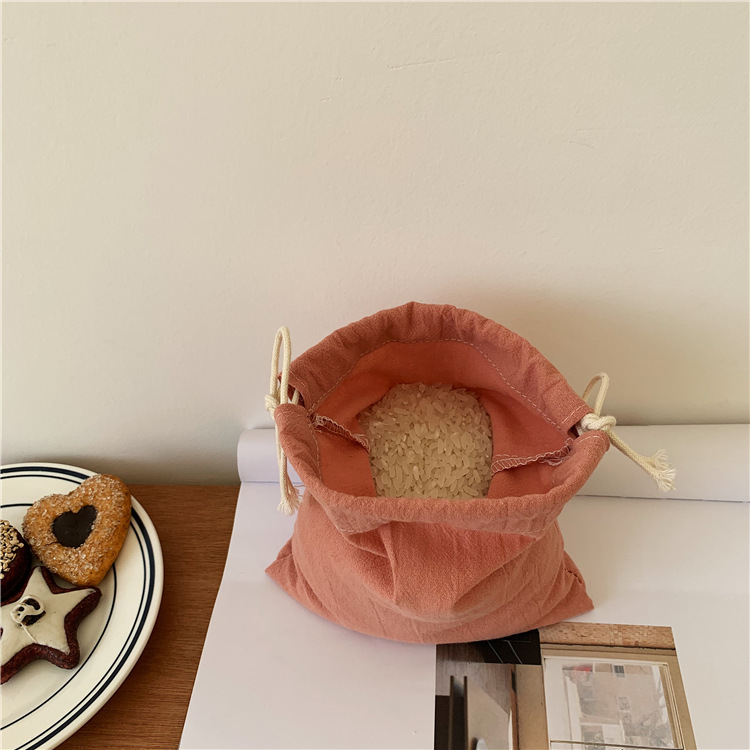 Pleated Cotton Drawstring Pouch Japanese Rice Grain Food Serveware Storage Packaging Gift Bag Jewelry Organizer Christmas Japan Bags in Rustic red