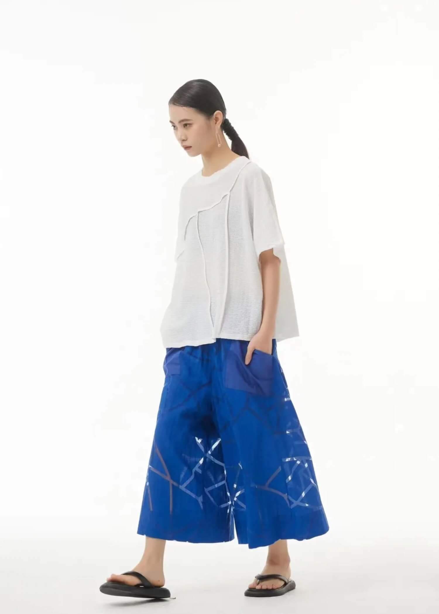 Mid Rise Pants blue Women's original loose casual wide leg pockets semi-transparent see-through womens trousers for woman European and the United States spring summer fashion season clothing