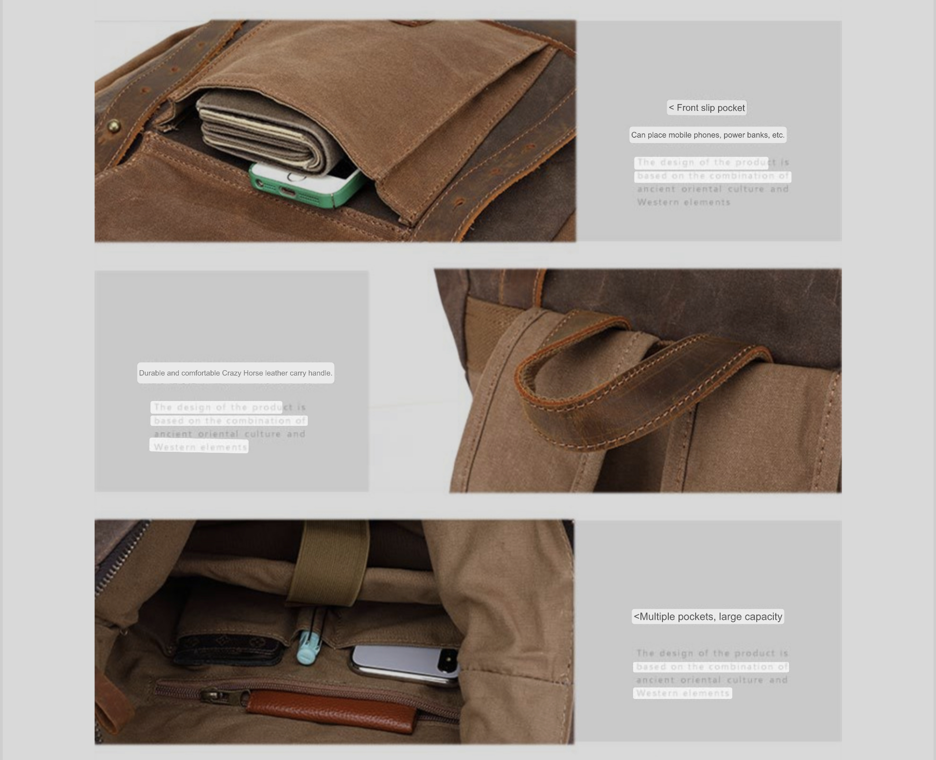Oil-Waxed Canvas Backpack  Unisex Anywear Men's Women’s Vintage Style Leather Belts Large Capacity Unisex Hiking Bags Multi-Function Travel Backpacks