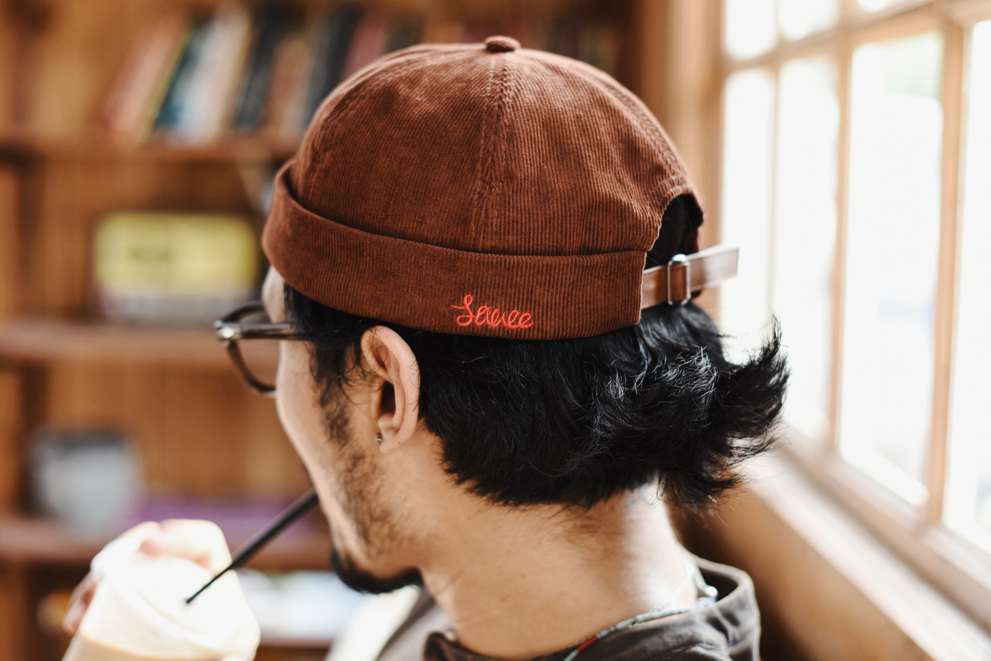 Sauce Skulcap  Unisex Anywear Men's Women’s Japanese Hat Fedoras Mens Miki Hats Ribbed Skullcaps Sailor's Cap Vintage Corduroy Fabric Embroidery Anti-deformation Size Adjustable Japan Caps for Man Woman in Auburn Brown Dark Blue