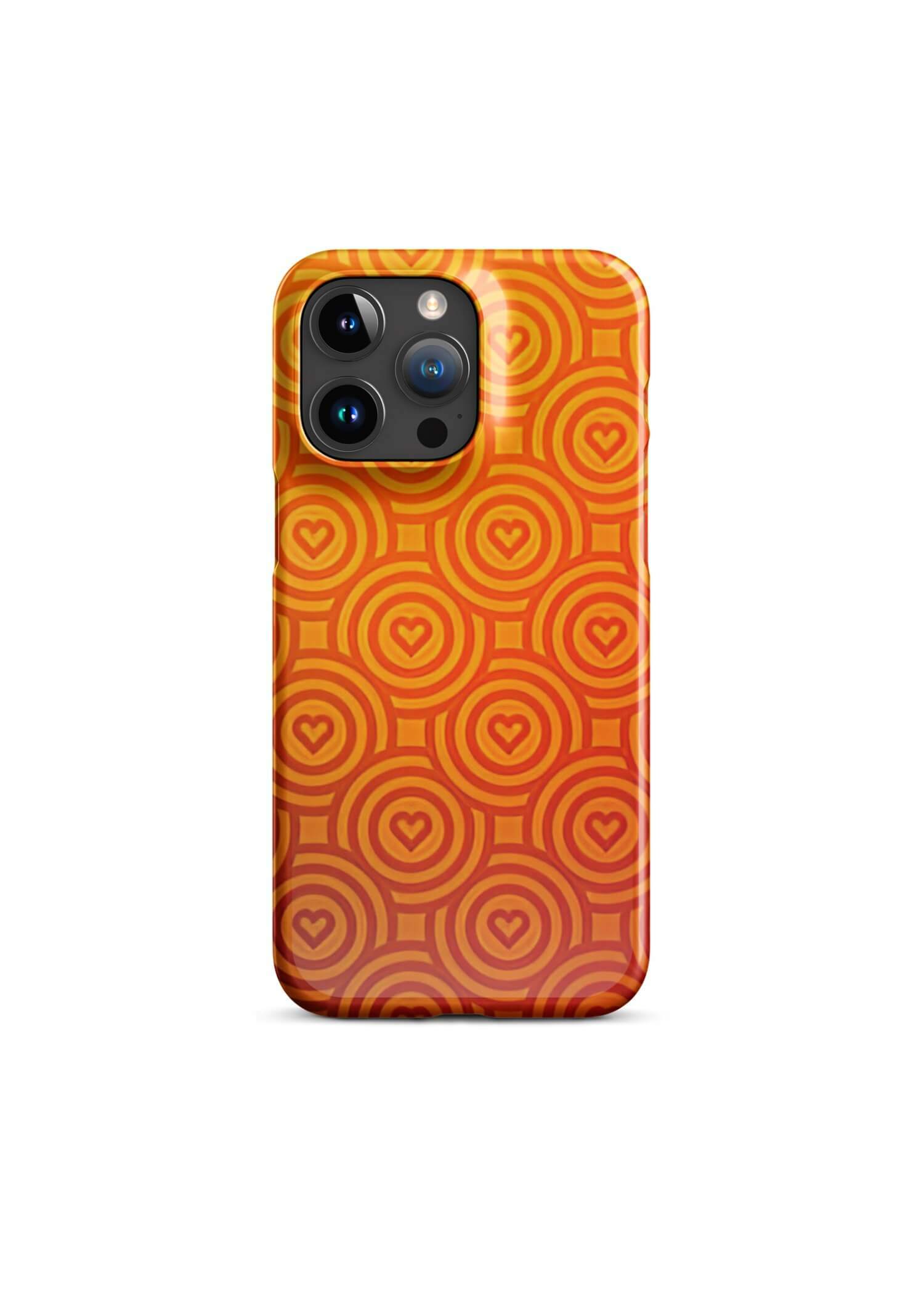 miteigi Snap Case for iPhone®  miteigi Japanese pattern design phone cases overs for Apple iPhone 15 Pro Max, iPhone 15 Pro, iPhone 15 Plus, iPhone 15, iPhone 14 Pro Max, iPhone 14 Pro, iPhone 14 Plus, iPhone 14, iPhone 13 Pro Max, iPhone 13 Pro, iPhone 13, iPhone 13 Mini, iPhone 12 Pro Max, iPhone 12 Pro, iPhone 12, iPhone 12 Mini, iPhone 11 Pro Max, iPhone 11 Pro, iPhone 11 mobile accessories in orange heart circles sunset patterns