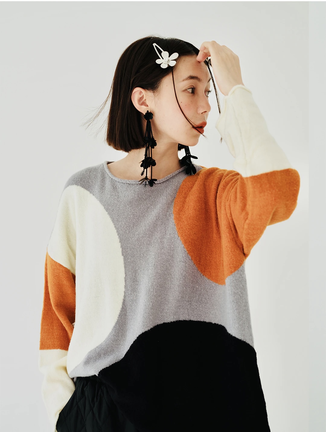 Crewneck Loose Fit Sweater   Women’s Japanese Original Design Sweaters Long Sleeve Round O-Neck Pullover Top Casual Loose Versatile Earthy Color Contrast Japan Knitwear Trend for Woman