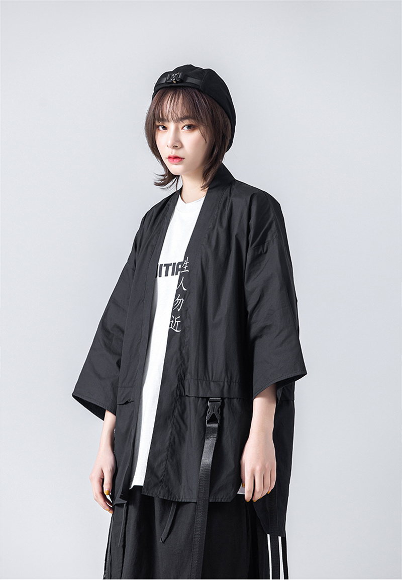 Techwear Kimono Unisex Anywear Mens Women’s T-Shirt Punk Gothic Cardigan Summer Short Sleeve Coat Samurai Cosplay Costumes Japanese Kimonos Hip Hop Japan Streetwear for Man Woman in Black White Plus Size China Chinese