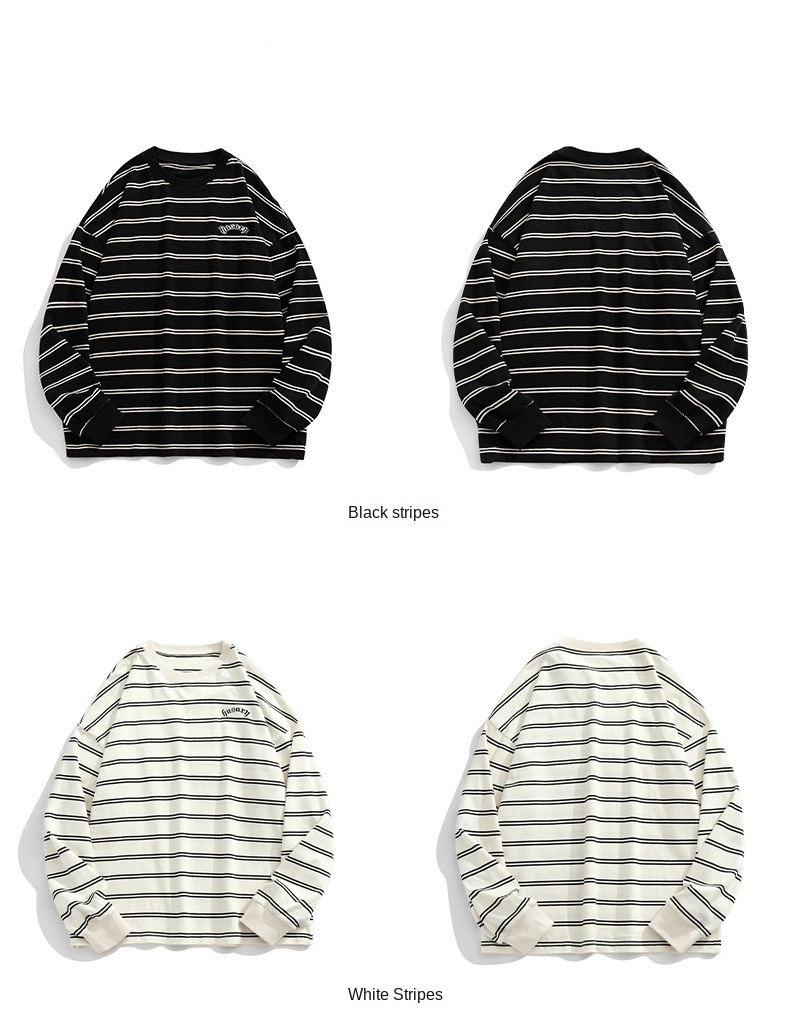Stripe Sweater  Unisex Anywear Women’s Men's Japanese Autumn Round Neck Versatile Loose Couple Long Sleeve Top Oversized Crewneck Japan Sweaters for Man Woman Trendy in Black Beige White