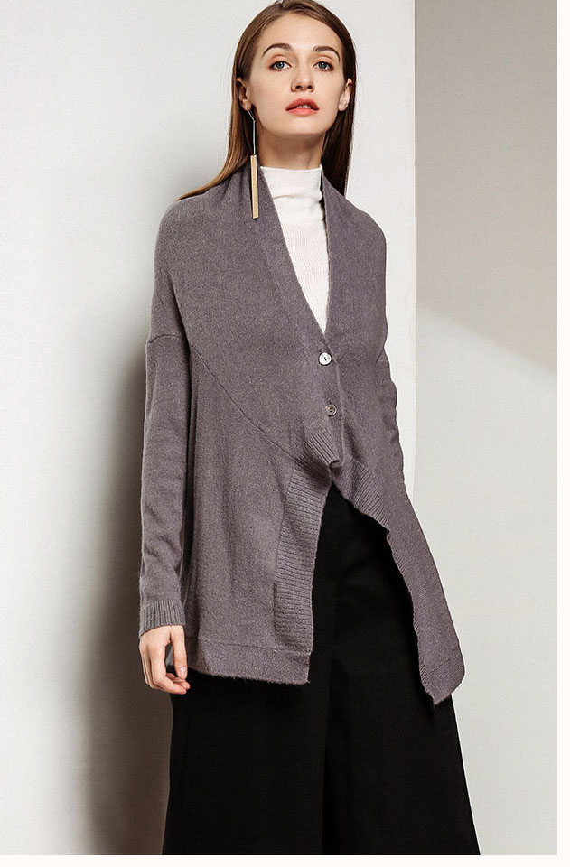 Asymmetrical Cardigan Sweater Women’s Elegant Shawl Collar Draped Knitted Cardigans for Woman in Gray / Grey