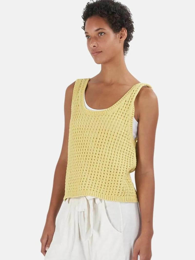 Scoop Neck Vest   Women’s Sleeveless Short Cropped High Waisted Knit Boatneck Vests Multi Ways To Wear Y2k Top Pullover Sweaters Streetwear Gothic Goth hollow-out crochet cotton knitted Tops for woman in yellow