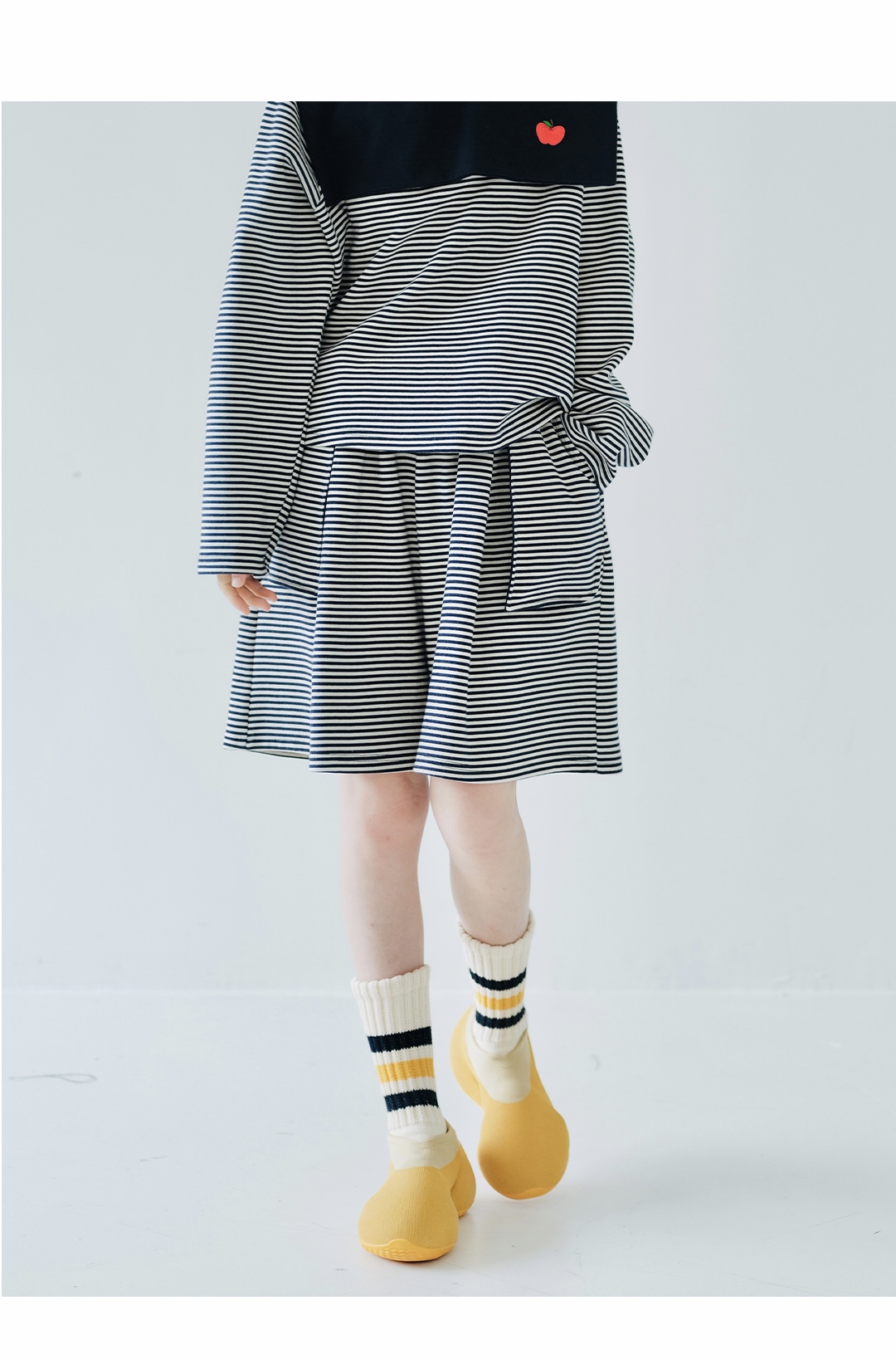 Stripe Mid-Rise Shorts with Big Pockets Women’s Japanese Original Designer Dark Blue Striped Mid Rise Elastic Waist With Pockets Casual Versatile Trendy Short Japan Fashion Pants Trending for Woman