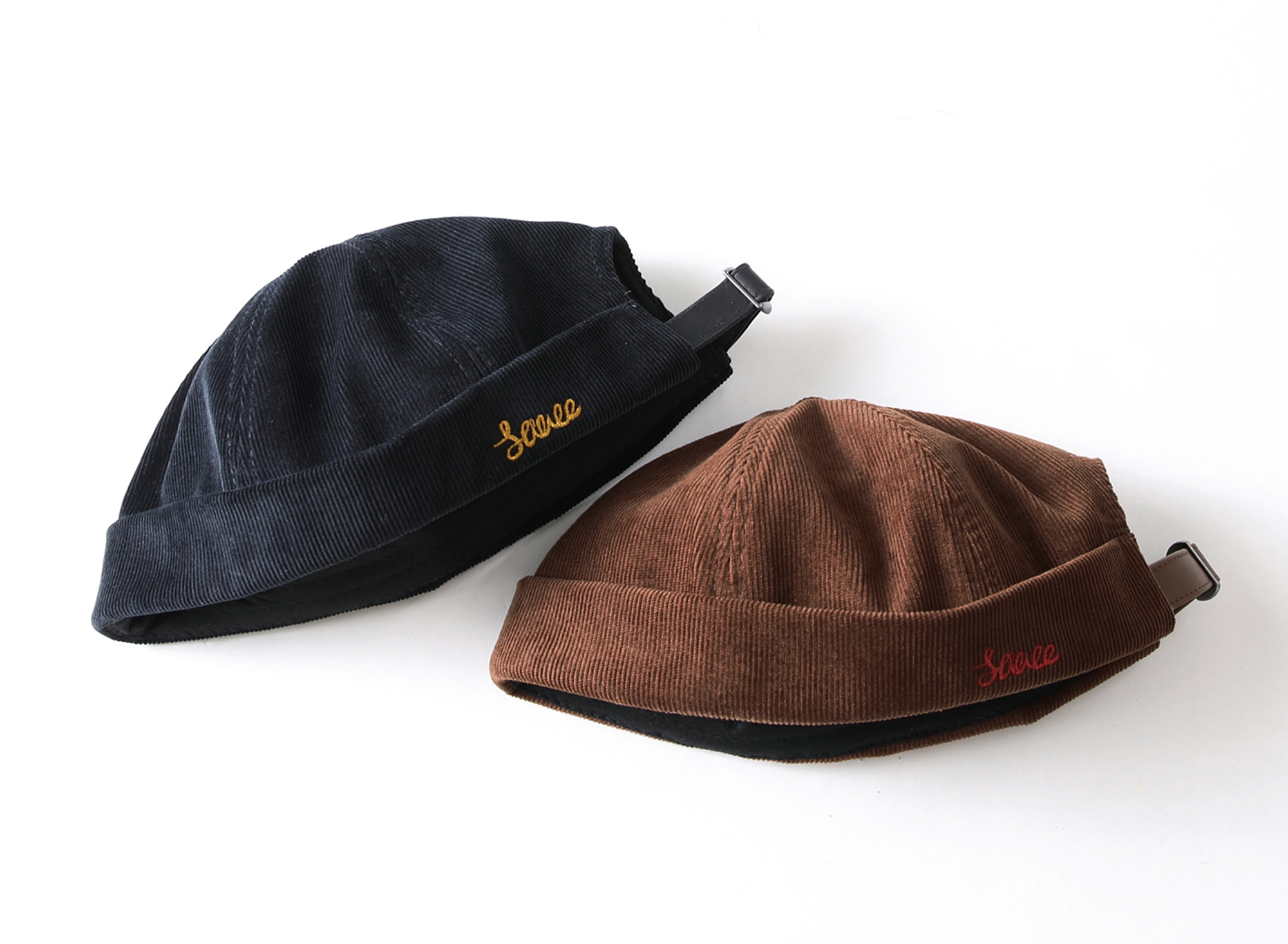 Sauce Skulcap  Unisex Anywear Men's Women’s Japanese Hat Fedoras Mens Miki Hats Ribbed Skullcaps Sailor's Cap Vintage Corduroy Fabric Embroidery Anti-deformation Size Adjustable Japan Caps for Man Woman in Auburn Brown Dark Blue