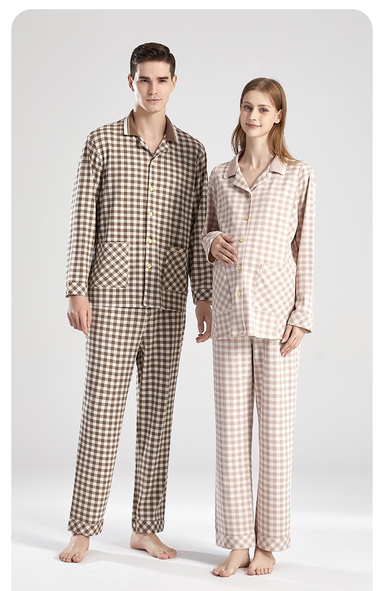 Maternity Pajamas Set  Unisex Anywear Mens Women’s Hospital Nursing Nightgown Maternity Outfit Breastfeeding Clothes for Man a woman in Brown Checkered Plaid