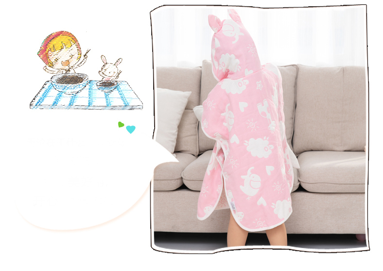 Bath Towel Cloak 6-Layer   Unisex 6 Layers Baby Boys Girls Ultra-soft Kids Hooded Cloak Cartoon Gauze Infant Bibulous Bathrobe Beach Towel 60*60cm Trendy Cloaks