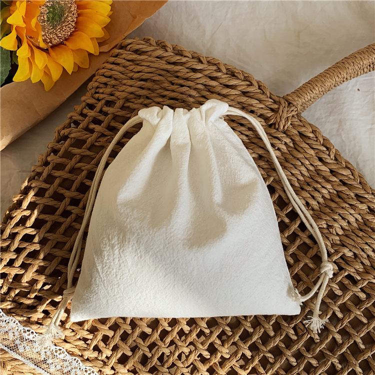 Pleated Cotton Drawstring Pouch Japanese Rice Grain Food Serveware Storage Packaging Gift Bag Jewelry Organizer Christmas Japan Bags in White