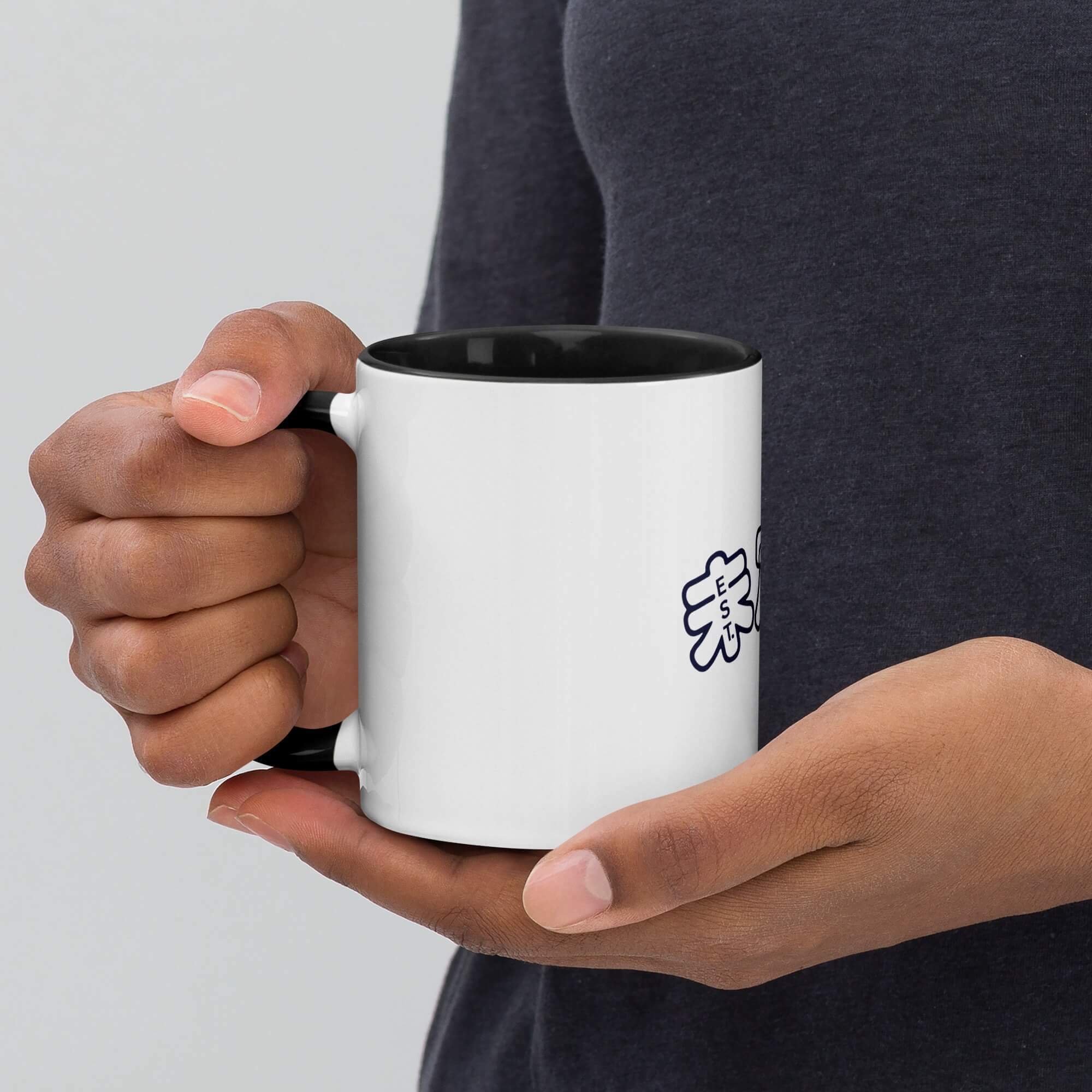 miteigi Arch Logo EST. 2017 Mug with Color Inside     Drinks cup coffee, tea, juice, milk drinking cups miteigi-Logo branded product item tumblers ceramics in dark blue with white pattern mugs 11oz