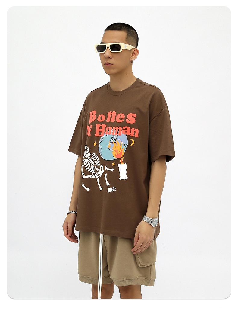 Graphic Streetwear T-Shirt   Unisex Anywear Women’s Mens Punk Tshirt Hip Hop Skull Skeleton Letter Planet Print Gothic Rock T-Shirts Harajuku Casual Cotton Short Sleeve Tops for Man Woman Trends in Brown