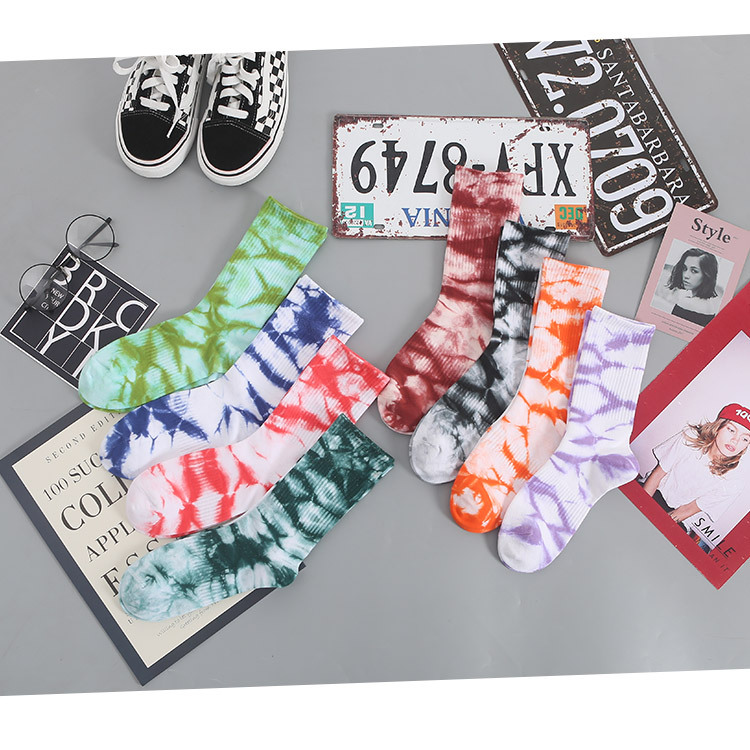 Tie-Dye Socks   Unisex Anywear Mens Women’s Autumn and winter fashion Korean style Harajuku hip-hop skateboard festive holiday gift happy cotton Korea socks Trending for Man Woman in Black Blue Green Orange Purple Red White Wine Red