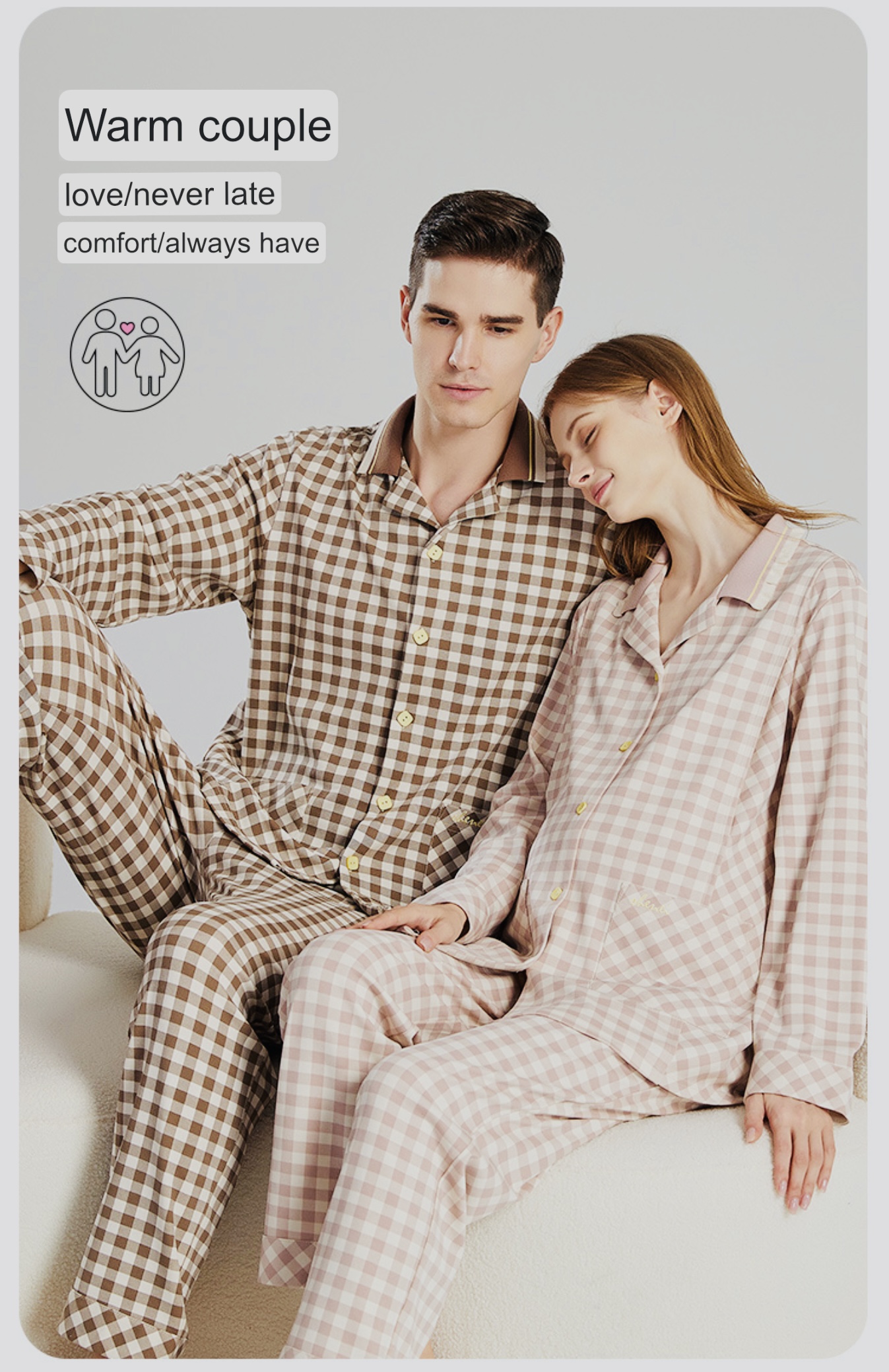 Maternity Pajamas Set  Unisex Anywear Mens Women’s Hospital Nursing Nightgown Maternity Outfit Breastfeeding Clothes for Man a woman in Brown Checkered Plaid