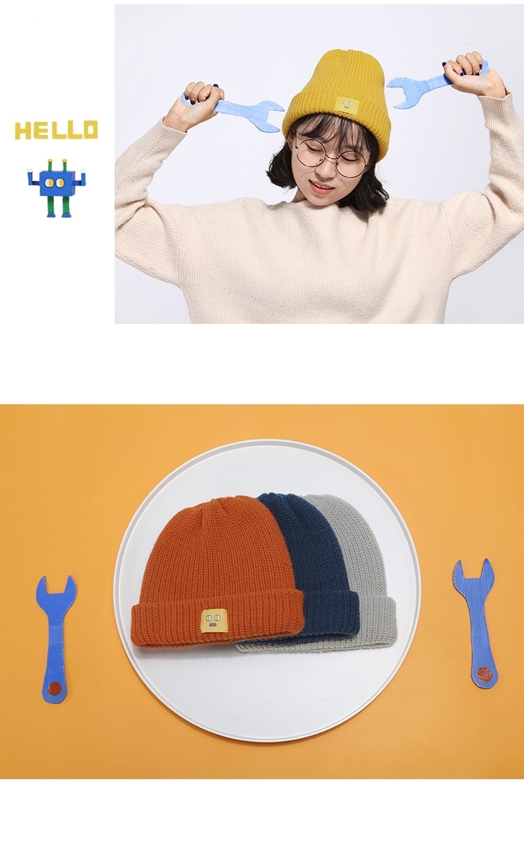 Cartoon Patch Knit Hat  Unisex Anywear Mens Women’s Japanese Harajuku Cute Knit Beanie Hat Autumn Winter Wool Blends Soft Warm Knitted Cap SkullCap Japan Beanies Hats for Man Woman in Black Navy Blue Gray / Grey Orange Red White Yellow