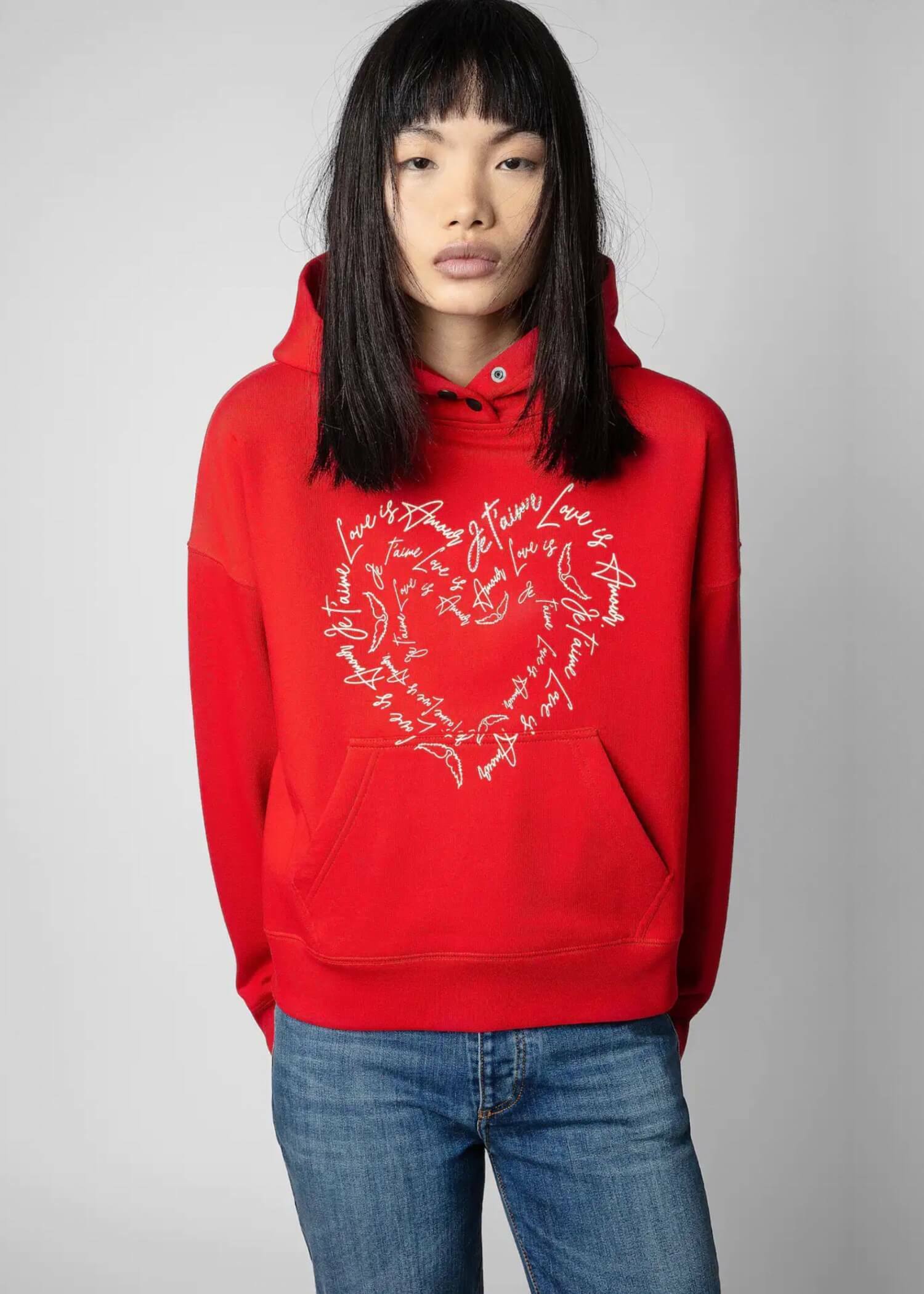 Mia Heart St-Valentin Sweatshirt  miteigi Women’s Zadig & Voltaire Letter Love Heart Print Crew Neck Long Sleeves Loose Pullovers Hooded sweatshirts for woman in red Spring Summer Fall Autumn womens fashion season crewneck sportswear hoodies