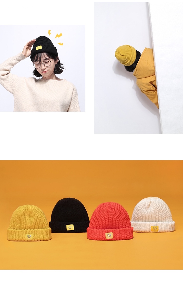 Cartoon Patch Knit Hat  Unisex Anywear Mens Women’s Japanese Harajuku Cute Knit Beanie Hat Autumn Winter Wool Blends Soft Warm Knitted Cap SkullCap Japan Beanies Hats for Man Woman in Black Navy Blue Gray / Grey Orange Red White Yellow