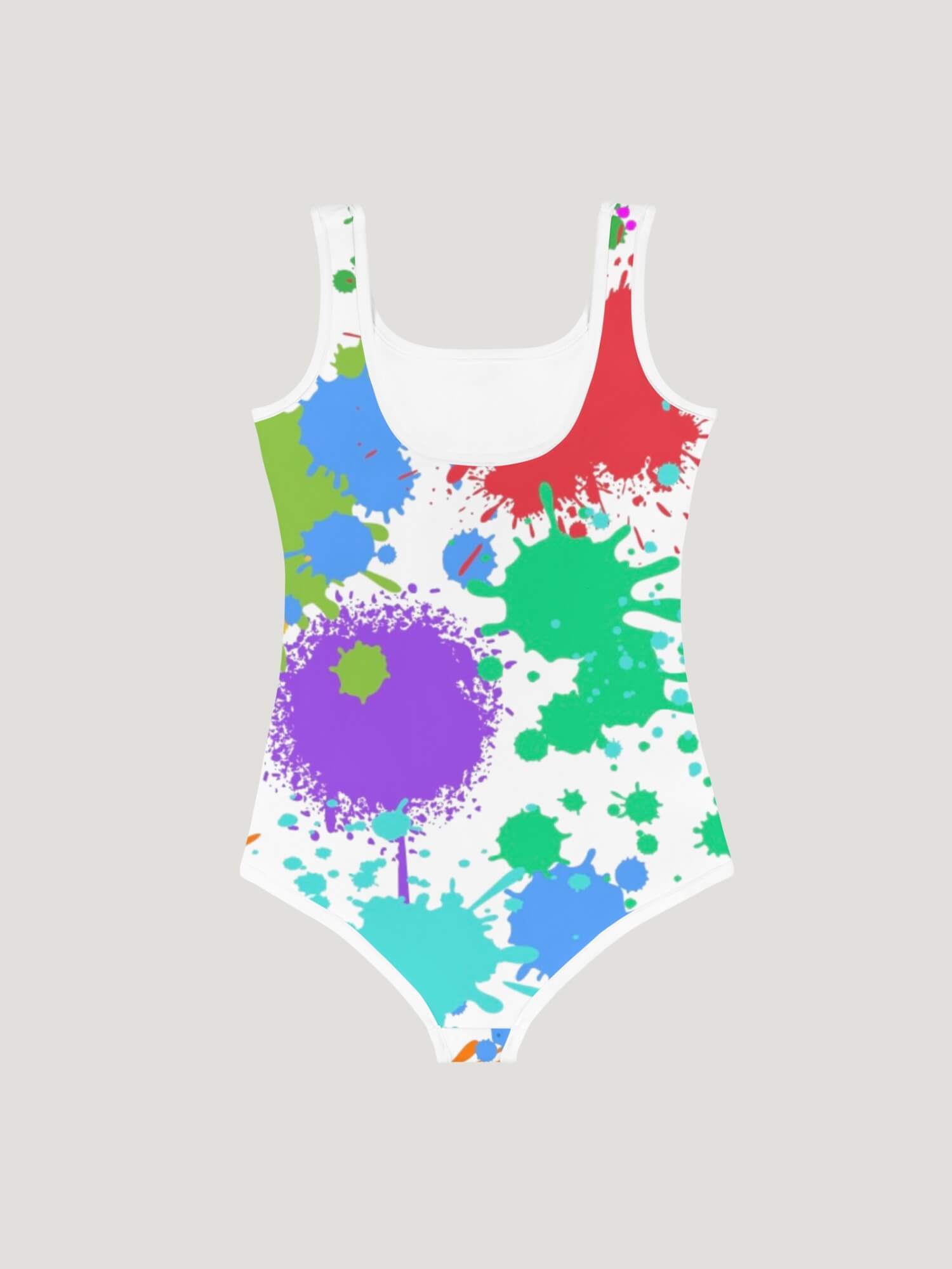 Baby Splat Swimsuit    Baby Girls paint splatter tank straps scoopneck swimsuits for girl in white with multicolor rainbow design multicoloured babies swimwear