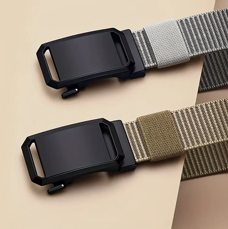Women&rsquo;s woman womens Men&rsquo;s man mens Unisex Genflex Gender Neutral Genderfluid Casual Metal Buckle latch canvas Waistband solid pattern summer holiday getaway wfh commute office workwear Belt Fashion belts accessories in Gray grey, khaki