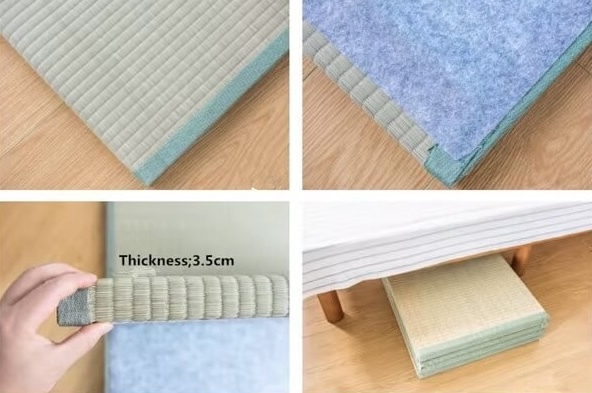 Japanese Style Foldable Tatami Straw Mat Home Decor Yoga Sleeping Mattress Traditional in light army green