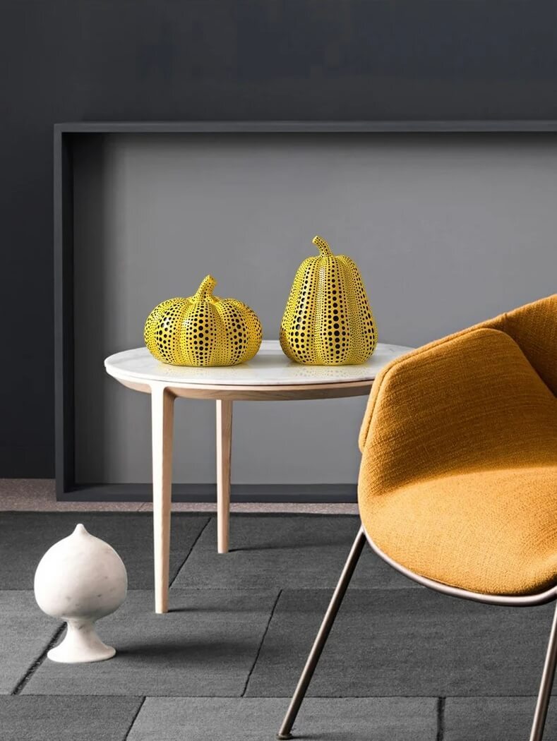 Pumpkin Kusama Yayoi Ornaments Modern Sculpture Polka Dot Owl Bird Art Home Interior Decoration Office Arts Wedding Christmas also in Bird, Owl styles in yellow with black accent color