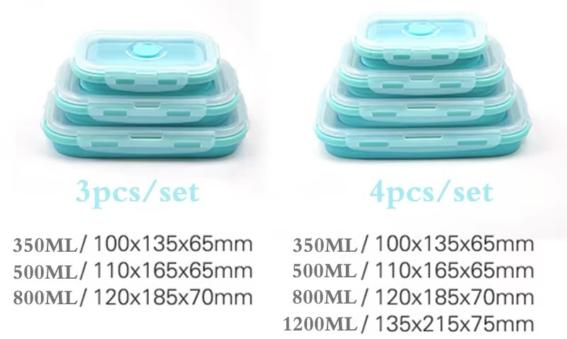 Foldable Silicone Lunch Box      1/3/4PCS Sets Food Fruit Salad storage containers dinnerware conveniently lunch boxes Office School Outdooors Picnic Travel use in Pink, Green, Blue #DC05
