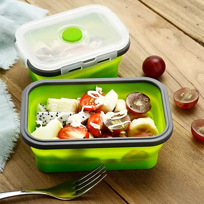 Foldable Silicone Lunch Box      1/3/4PCS Sets Food Fruit Salad storage containers dinnerware conveniently lunch boxes Office School Outdooors Picnic Travel use in Pink, Green, Blue #DC05