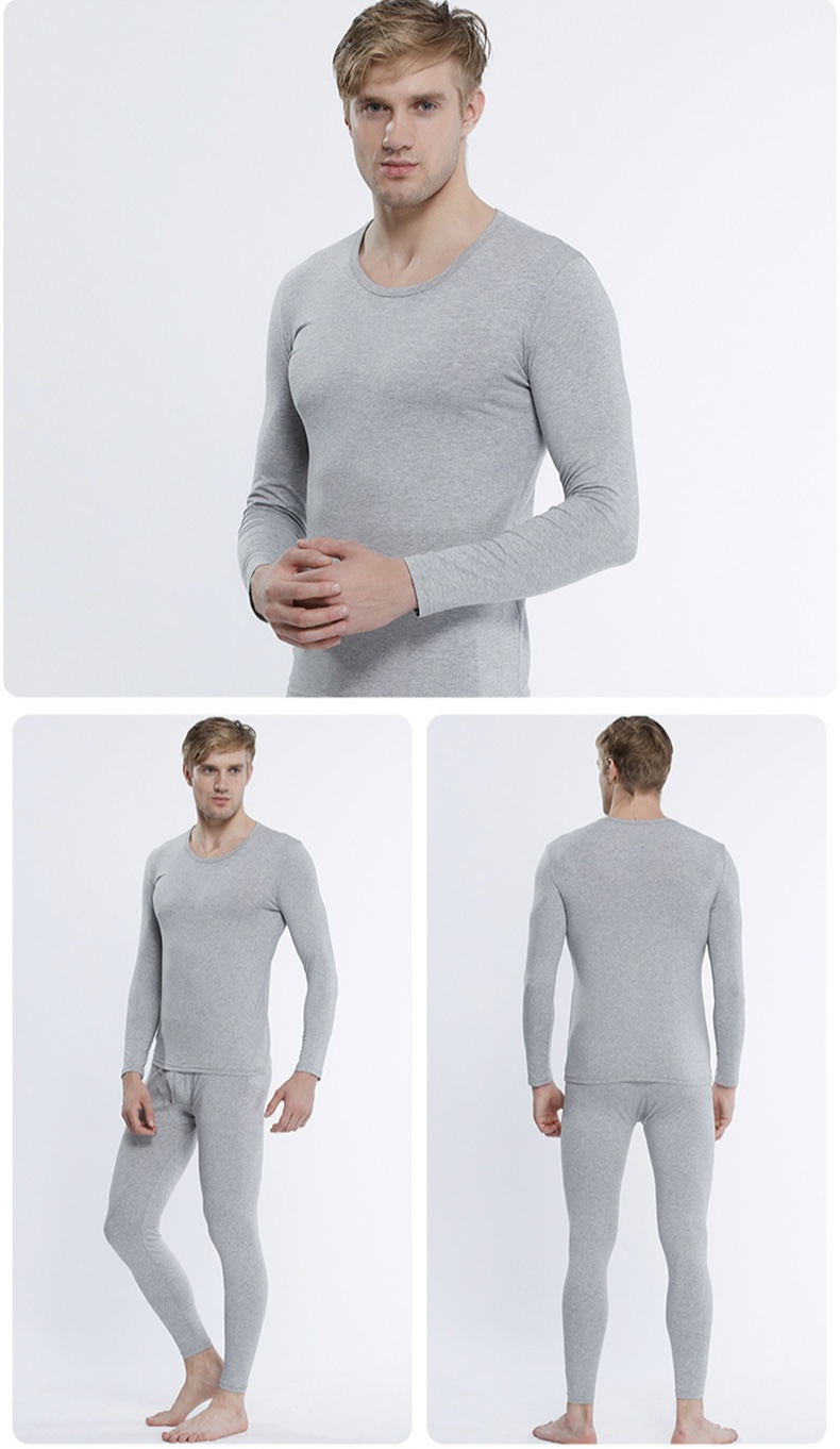 Cotton Loungewear PJ Set  Men’s Lycra Fabric Winter PJs Sleepwear Pajamas Clothes Mens Underwear Pants Suit Men Warm Thermal Long Johns Pajama Sleep Wear for Man in Light ash Gray grey