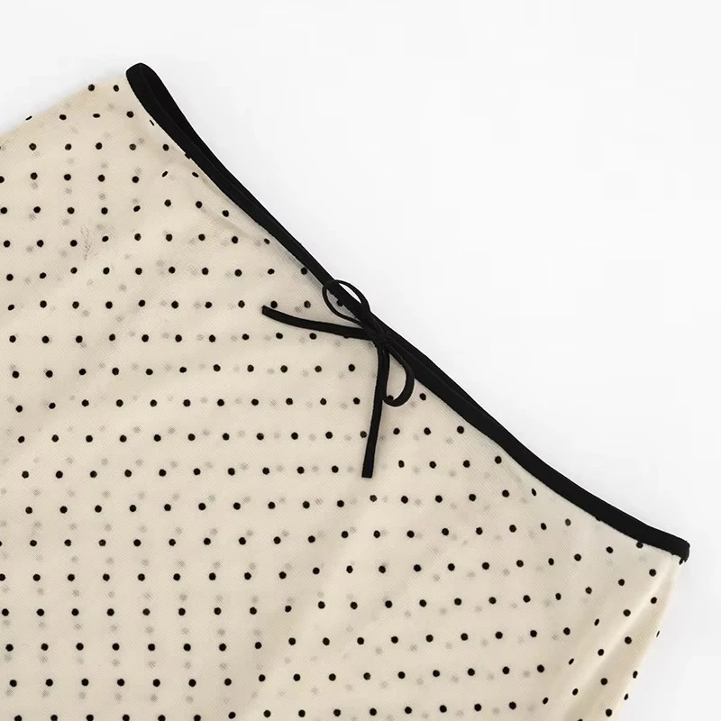 Women’s woman womens petite-, tall-, plus-, size Light Luxury High-quality Elegant vacation holiday getaway evening party club wear high rise waist tie-up polka dot mid-calf midi skirt Dots skirts in beige with black accent color