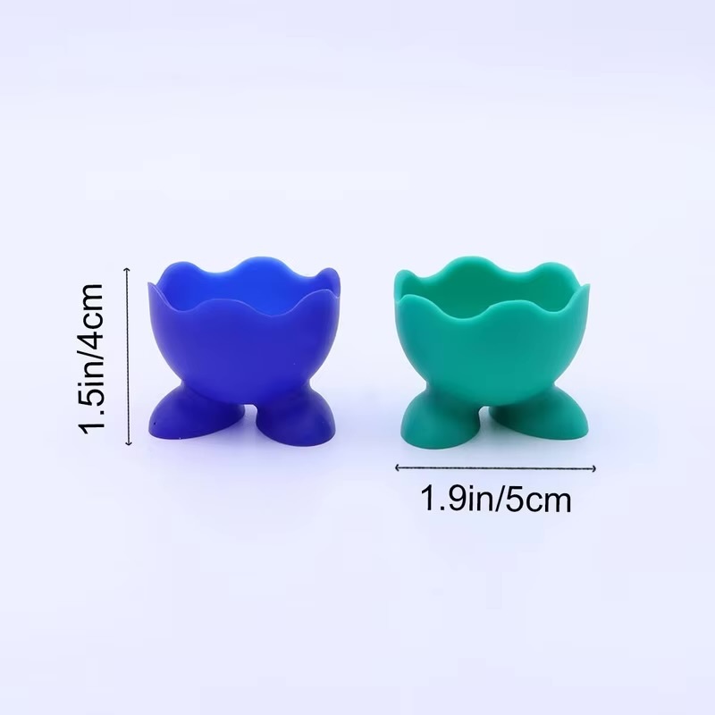 Silicone Egg Cup 5-Piece Set      5 Pcs Colorful soft silicone boiled eggs Serving cups holders stands Kitchen serveware tools gadgets in red blue green orange pink Size chart