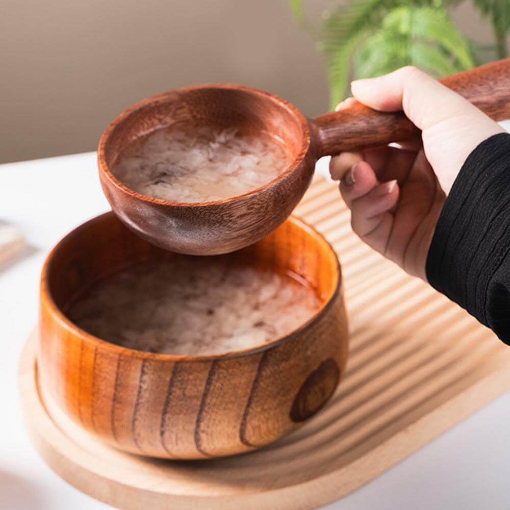 1-Piece 1PC Soup Spoon Natural Japanese Wooden Soup Porridge Ramen Rice Long Handle Spoon ladle Cutlery Suitable for Family Restaurant ladles dining kitchen serveware utensils in brown