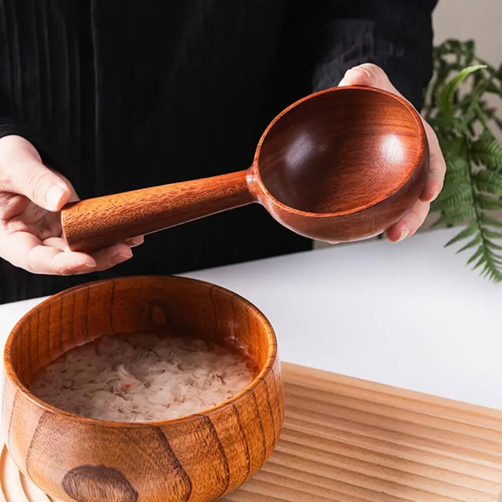 1-Piece 1PC Soup Spoon Natural Japanese Wooden Soup Porridge Ramen Rice Long Handle Spoon ladle Cutlery Suitable for Family Restaurant ladles dining kitchen serveware utensils in brown
