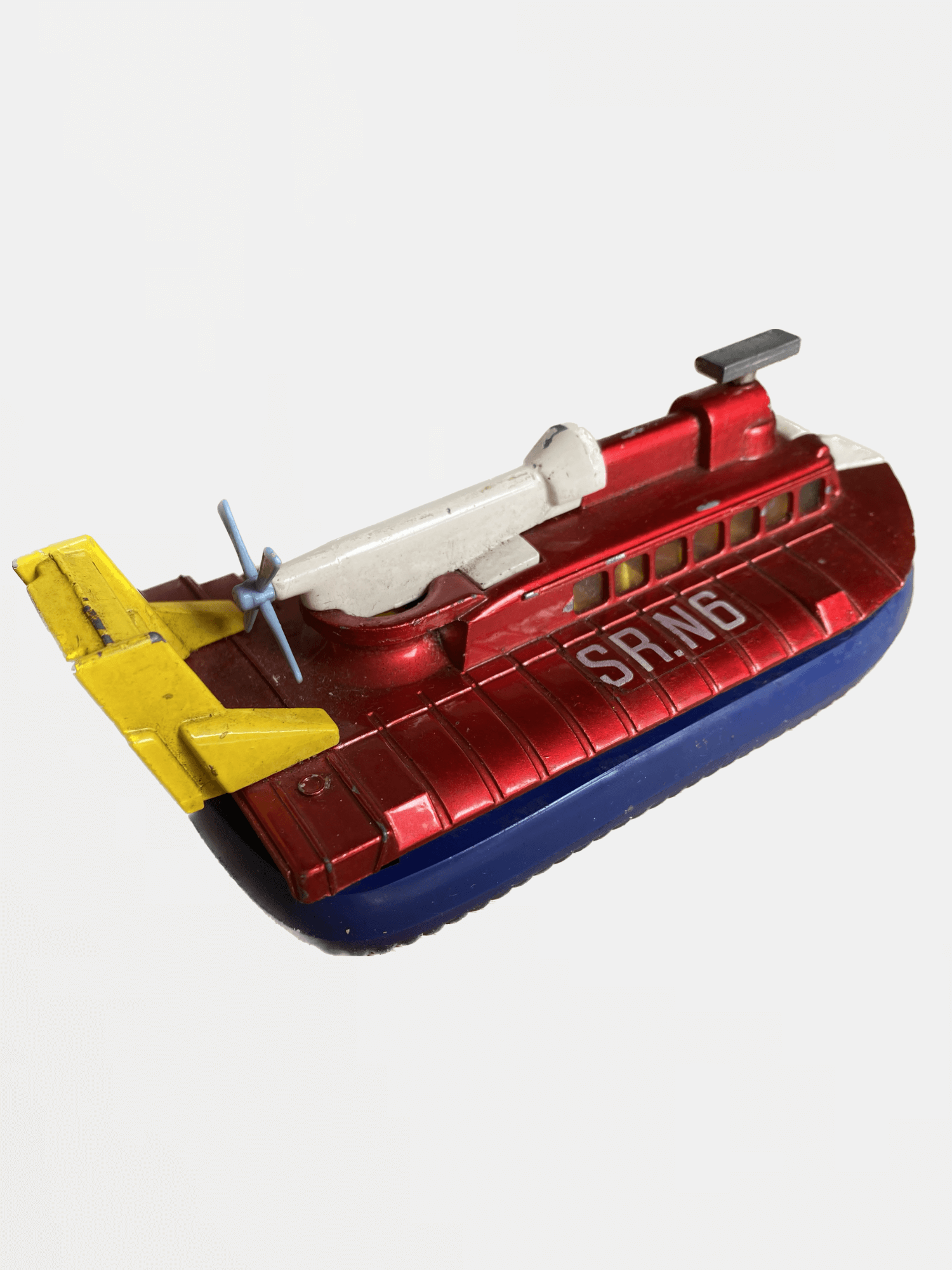 DINKY TOYS SR.N6 Hovercraft 290 Vintage Original Collectors Diecast Metal Toy Car Collectible Cars c1970s Made in England Red blue Collection Antique