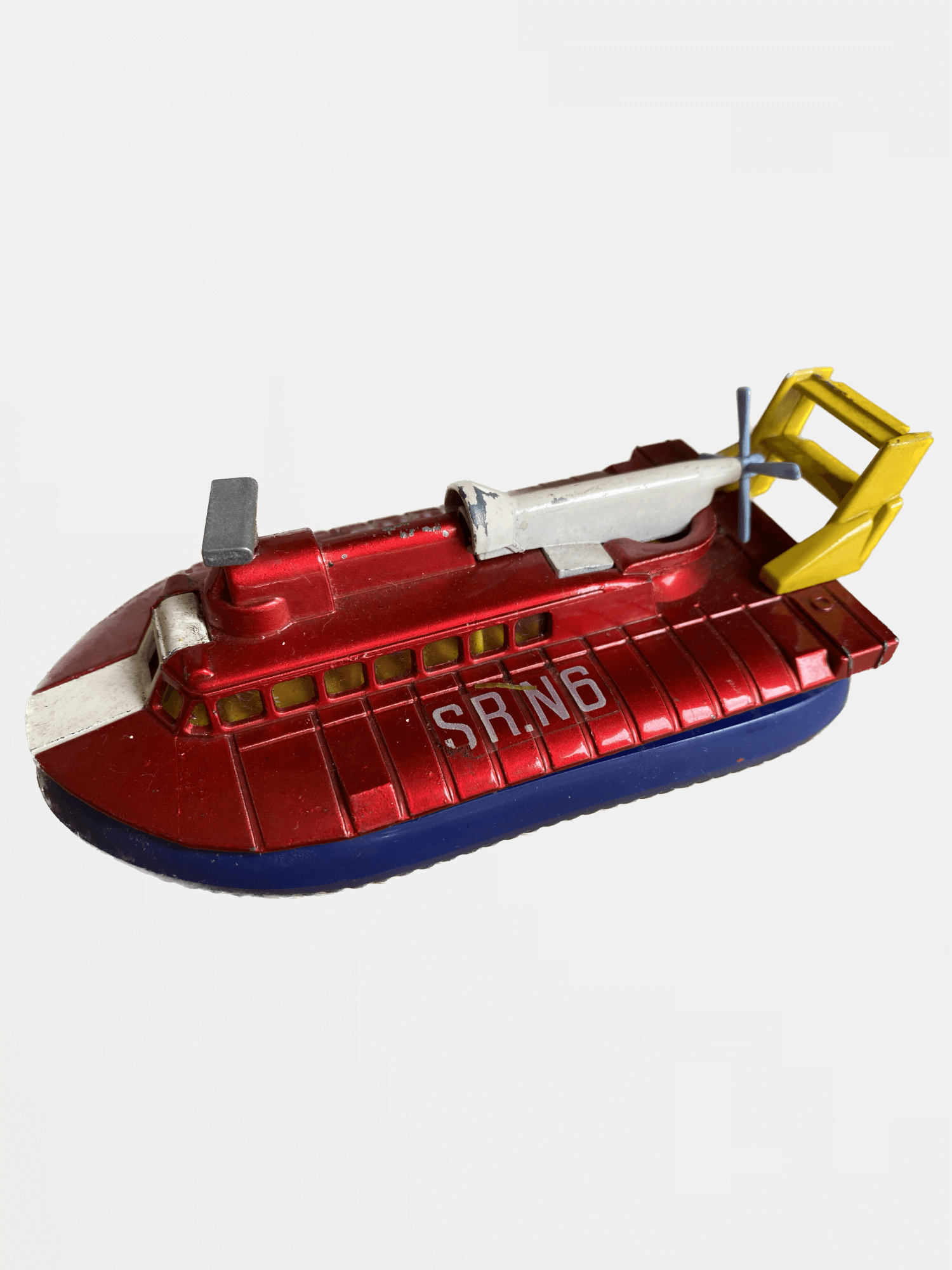 DINKY TOYS SR.N6 Hovercraft 290 Vintage Original Collectors Diecast Metal Toy Car Collectible Cars c1970s Made in England Red blue Trendy stylish Collection Antique